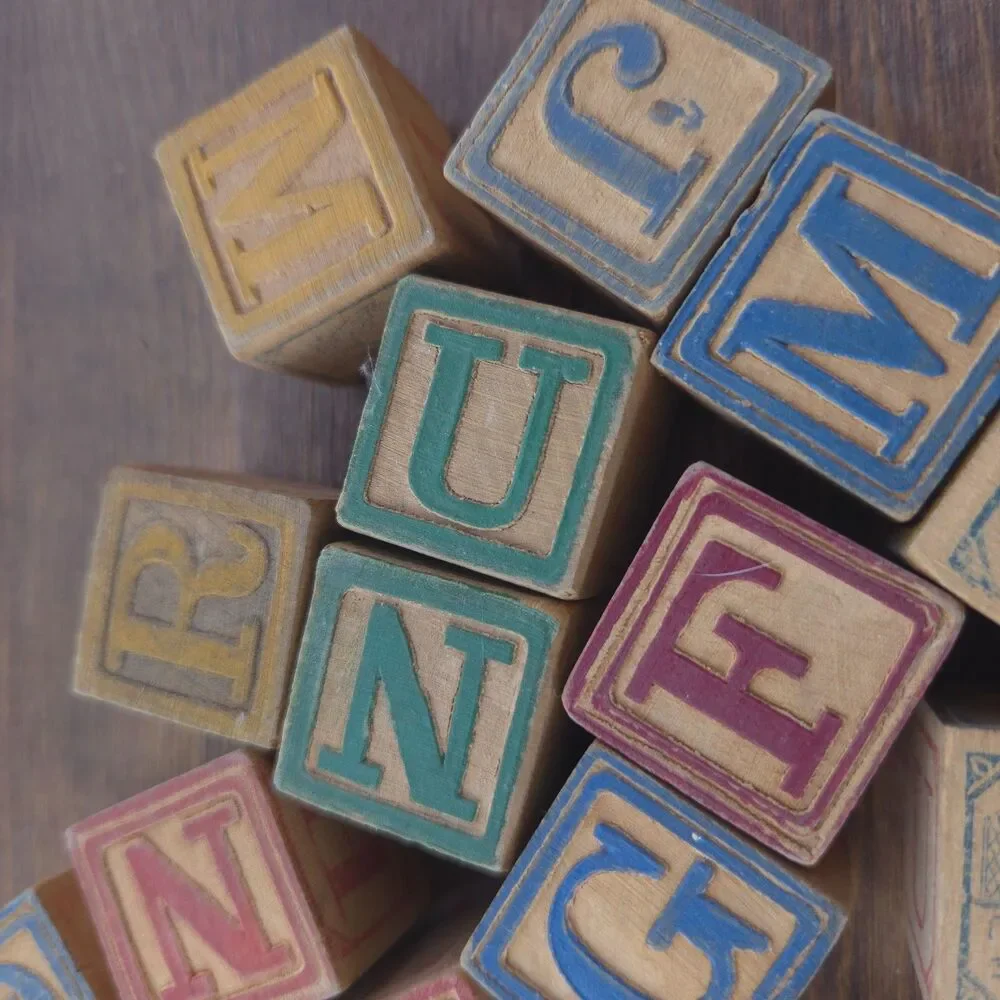 Vintage Wooden Alphabet Blocks & Train Set 20 Pc Learning Toy Nursery Decor